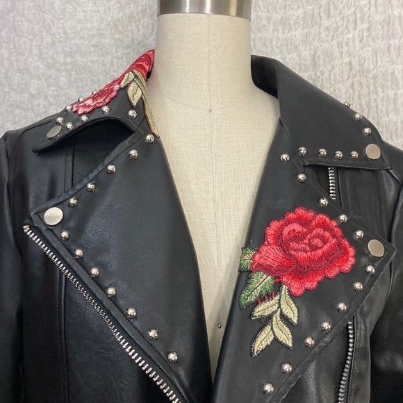 Justify Rose Embroidered Studded Moto Jacket - Picture 3 of 6